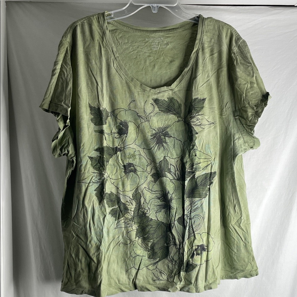 Olive Green Floral Short Sleeve Women's Top Sonoma 2X 100% cotton